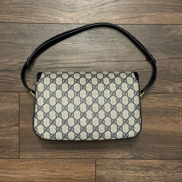 Vintage Gucci Horsebit 1955 Shoulder Bag in Navy Blue Coated Canvas & Leather - Picture 4 of 16